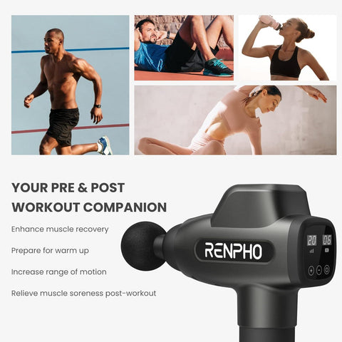 RENPHO Percussion Massage Gun, Professional Powerful, 20 Speeds with 6 Massage Heads