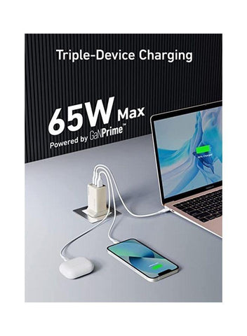 Anker USB C Plug, Anker USB C Charger, Anker 735 Charger GaNPrime 65W, PPS 3-Port Fast Wall Charger for MacBook Pro/Air, iPad Pro, Galaxy S22/S21, Dell XPS 13, Note 20/10+, iPhone 13/Pro, and More