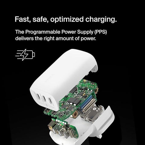 Belkin BoostCharge 3-Port USB-C Wall Charger with PPS 67W, USB-C PD 3.1 Enabled Fast Charging iPhone Charger for iPhone 15 Series, MacBook Pro, AirPods, Galaxy, and more, USB-C to USB-C cable included
