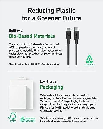 542 USB-C to Lightning Bio-Based 3ft Cable A80B1H11 Black
