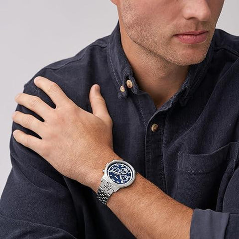 Fossil Men's Neutra Arabic Chronograph Stainless Steel Watch, Color: Silver/Blue Arabic