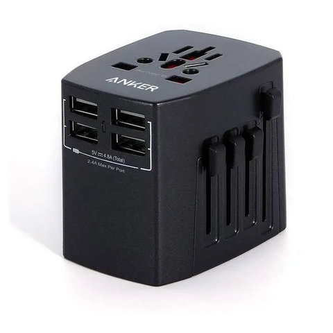 Anker Universal Travel Adapter With 4 Usb Ports, Interchangeable Charger, For Iphone XS/XS Max/Xr/X/8, Galaxy S8/Note 3, Ipad Air 2/Mini And More
